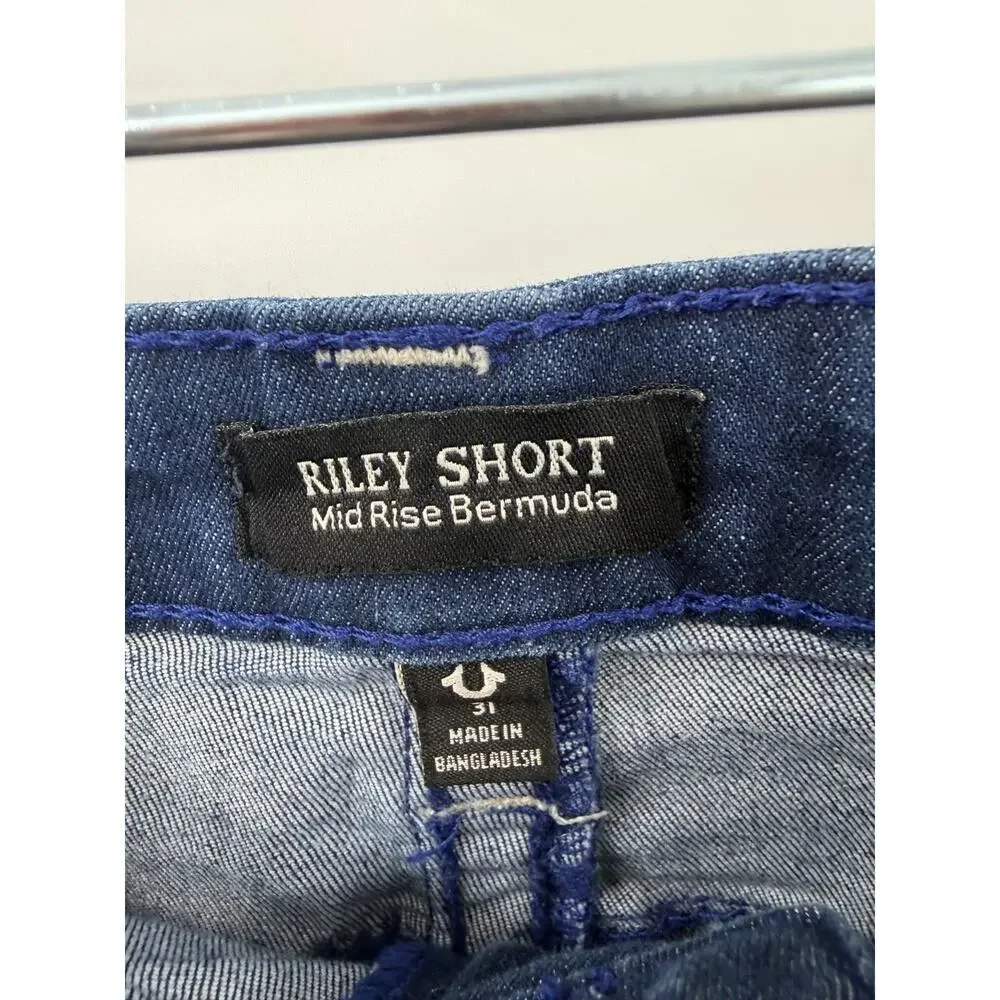 True Religion Classic Men's Riley Mid-Rise Bermuda Denim Shorts Casual Size 31
